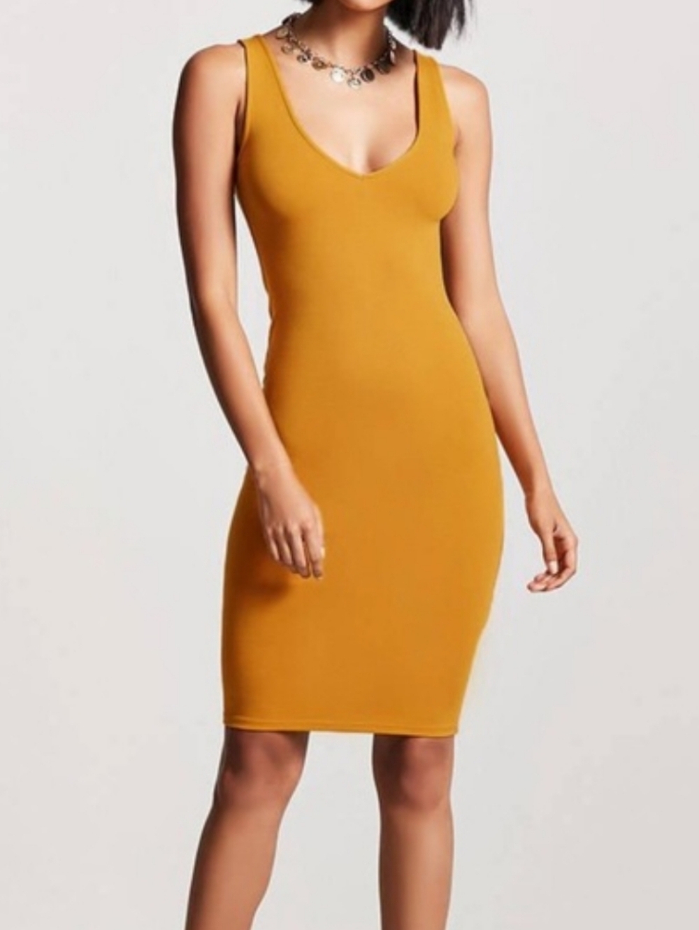 Forever 21 Sleeveless Mustard Bodycon Dress NWT Size Large